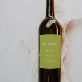 Modern Minimal Lime Green "Cheers!" Wedding Vinflaska Etikett