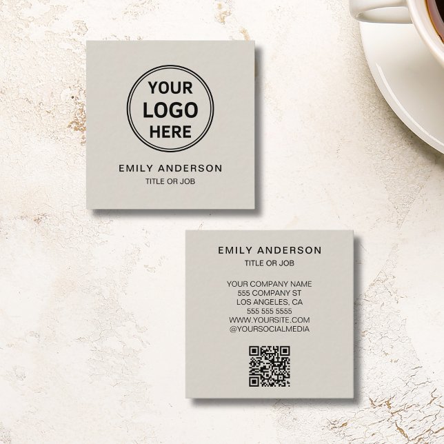 Modern Minimal Logo QR Fyrkantigt Visitkort (Modern Minimal Logo QR Square Business Card)