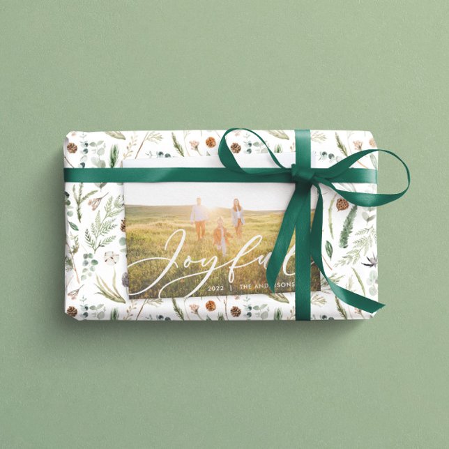 Modern minimal lövverk 1 foto manus elegant holi julkort (Skapare uppladdad)