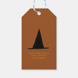 Modern Minimal Lycklig-taloky Halloween Witch Hat Presentetikett