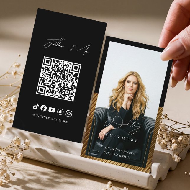 Modern Minimal Lyx Social Influencer QR-kod Visitkort (Modern Minimal Luxury Social Influencer QR Code Business Card)