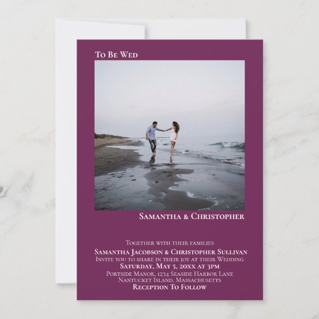 Modern minimal Magenta Plum Photo Bröllop Inbjudningar (Framsida)