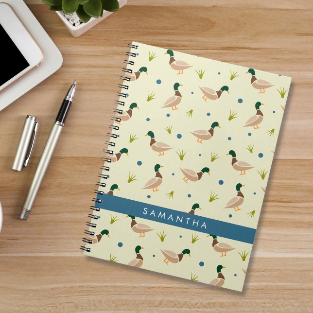 Modern Minimal Mallard Duck Pattern Notebook Anteckningsbok (Skapare uppladdad)