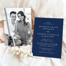 Modern minimal marin foto Bröllop Inbjudningar