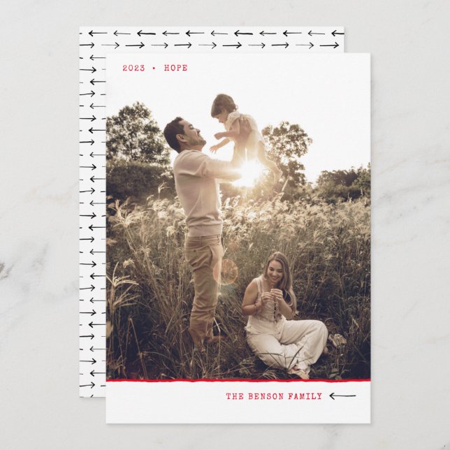 Modern minimal markör HOPE Bright Red Lodrät Julkort (Fram/baksida)