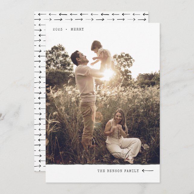 Modern Minimal Markör MERRY Kol Vertikal Julkort (Fram/baksida)