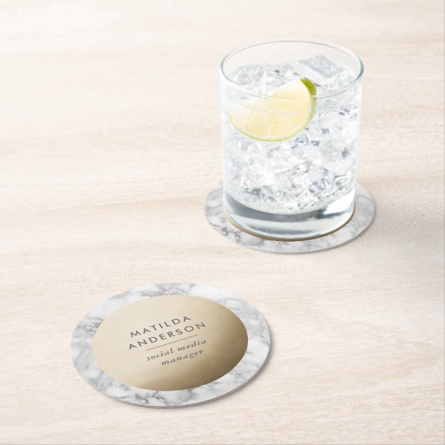 Modern minimal marmor och guld geometrisk underlägg papper rund (Insitu)