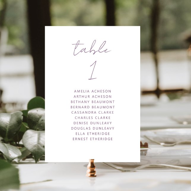 Modern Minimal Mauve Script Bröllop Bordsnummer (Skapare uppladdad)