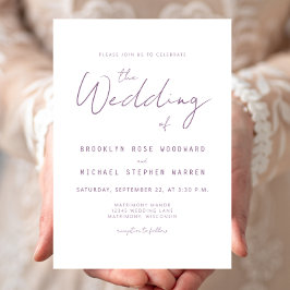 Modern Minimal Mauve Script Wedding Invite Inbjudningar