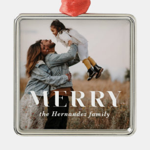 Modern minimal Merry Helgdag Photo Julgransprydnad Metall