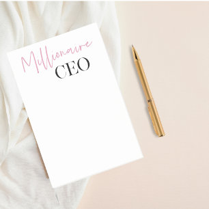 Modern Minimal Millionaire CEO   ROSA OCH SVART Post-it Block