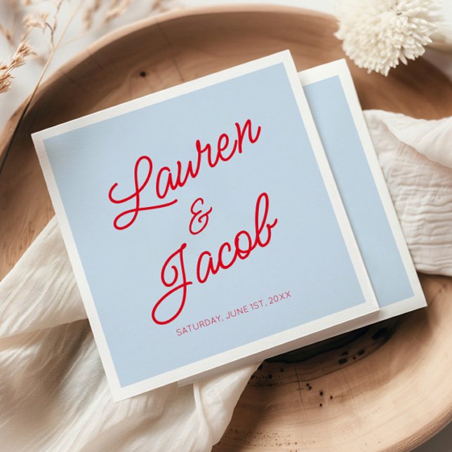 Modern Minimal Minimalist Blue and Red Wedding Pappersservett (Skapare uppladdad)