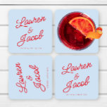 Modern Minimal Minimalist Blue and Red Wedding Underlägg Papper Kvadrat<br><div class="desc">This is a Modern Minimal Minimalist Blue and Red Wedding Paper Coasters!</div>