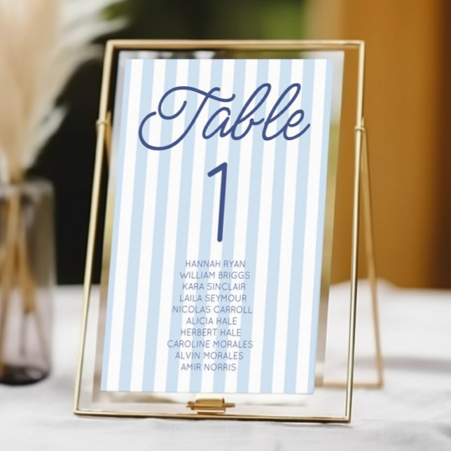 Modern Minimal Minimalist Blue Stripes Wedding Bordsnummer (Skapare uppladdad)