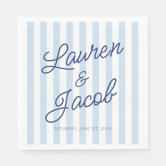 Modern Minimal Minimalist Blue Stripes Wedding Pappersservett (Framsidan)