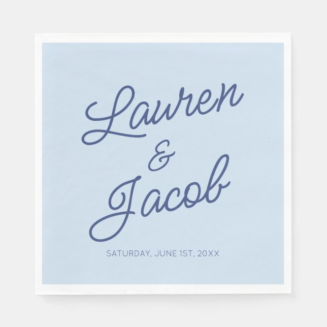 Modern Minimal Minimalist Blue Wedding Pappersservett (Framsidan)