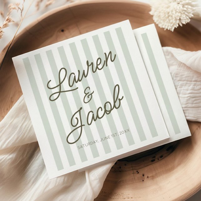 Modern Minimal Minimalist Green Stripes Wedding Pappersservett (Skapare uppladdad)
