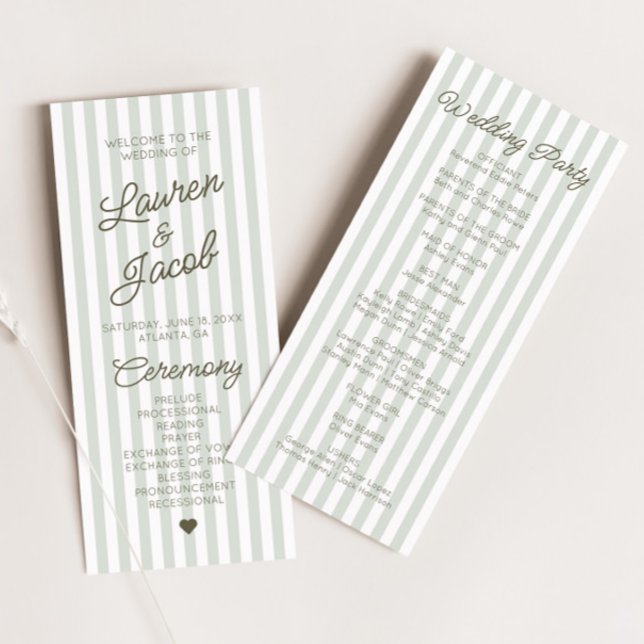 Modern Minimal Minimalist Green Stripes Wedding Program (Skapare uppladdad)