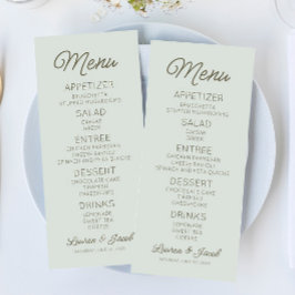 Modern Minimal Minimalist Green Wedding Meny