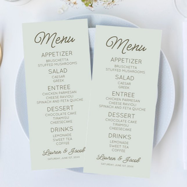 Modern Minimal Minimalist Green Wedding Meny (Skapare uppladdad)