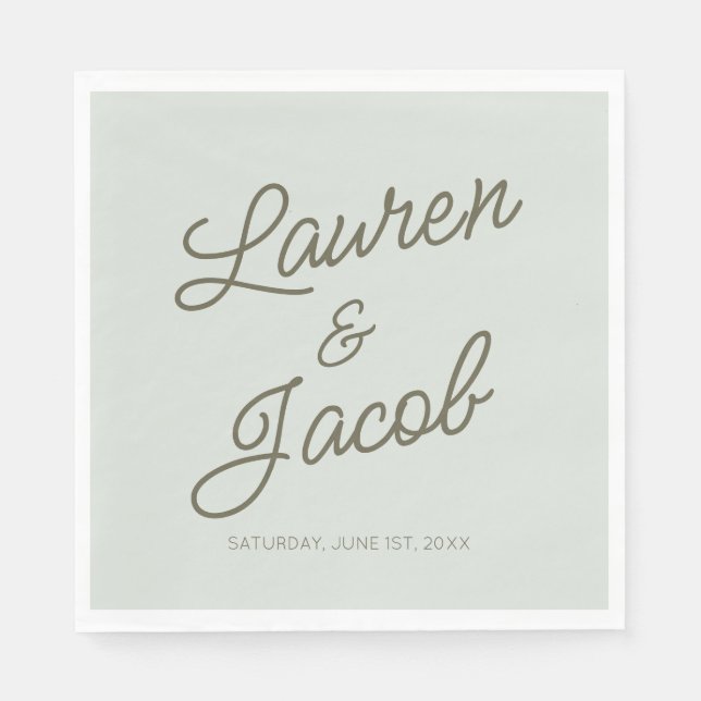 Modern Minimal Minimalist Green Wedding Pappersservett (Framsidan)