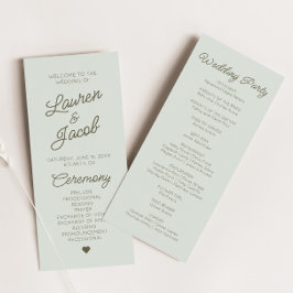 Modern Minimal Minimalist Green  Wedding Program