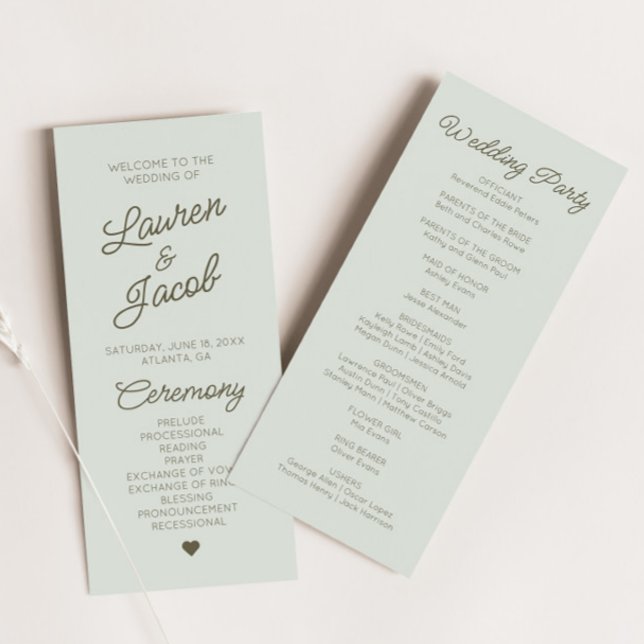 Modern Minimal Minimalist Green  Wedding Program (Skapare uppladdad)