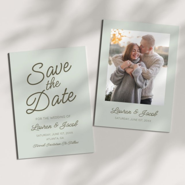 Modern Minimal Minimalist Green Wedding Spara Datumet (Skapare uppladdad)