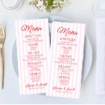Modern Minimal Minimalist Pink Stripes Red Wedding Meny<br><div class="desc">This is a Modern Minimal Minimalist Pink Stripes Red Wedding Menu!</div>
