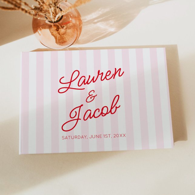 Modern Minimal Minimalist Red Pink Stripes Wedding Gästböcker (Skapare uppladdad)
