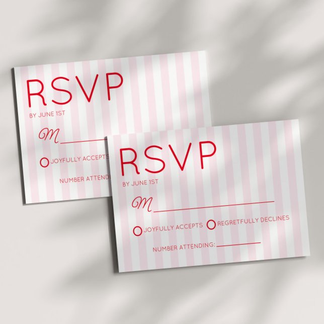 Modern Minimal Minimalist Red Pink Stripes Wedding OSA Kort (Skapare uppladdad)