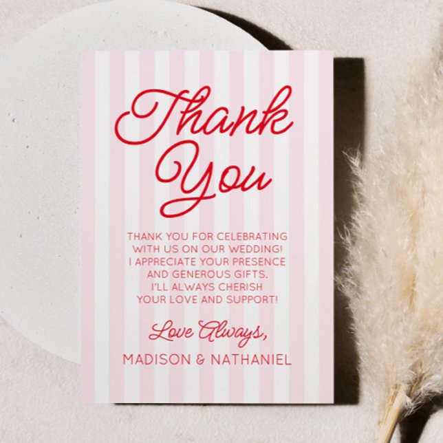 Modern Minimal Minimalist Red Pink Stripes Wedding Tack Kort (Skapare uppladdad)
