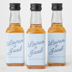 Modern Minimal Minimalistisk Blå Bröllops Mini Spritflaskor Etikett