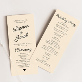 Modern minimal, minimalistisk champagne Bröllop Program