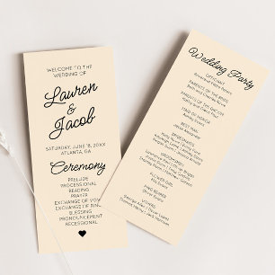 Modern minimal, minimalistisk champagne Bröllop Program