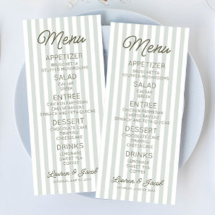 Modern Minimal Minimalistisk Gröna Ränder Bröllop Meny