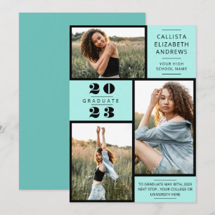 Modern Minimal Mint Black Photo Grid Studenten Meddelande