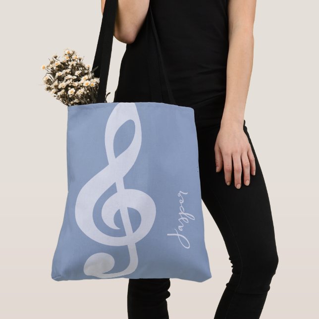Modern Minimal mjuk Pastel Blue Music Symbol Namn Tygkasse (Närbild)