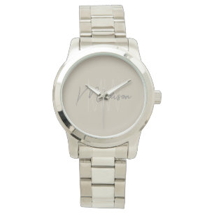 Modern minimal monogram Beige-skript Namn Armbandsur