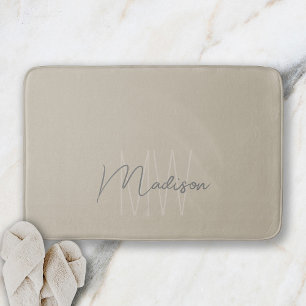 Modern minimal monogram Beige-skript Namn Badrumsmatta