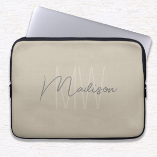 Modern minimal monogram Beige-skript Namn Laptop Fodral