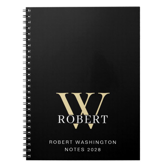 Modern Minimal Monogram Black Anteckningsbok (Framsidan)