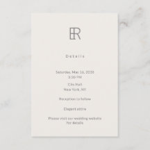 Modern Minimal Monogram Bröllopsdetaljkort