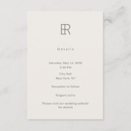 Modern Minimal Monogram Bröllopsdetaljkort Tilläggskort