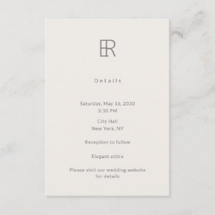 Modern Minimal Monogram Bröllopsdetaljkort Tilläggskort