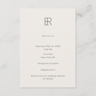 Modern Minimal Monogram Bröllopsdetaljkort Tilläggskort