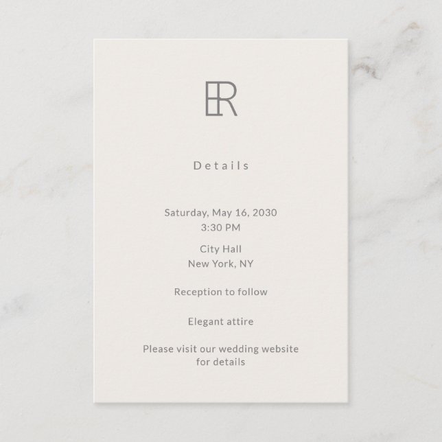 Modern Minimal Monogram Bröllopsdetaljkort Tilläggskort (Framsida)