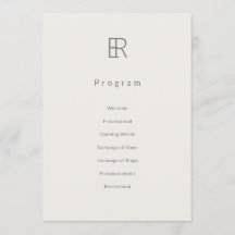 Modern Minimal Monogram Bröllopsprogram