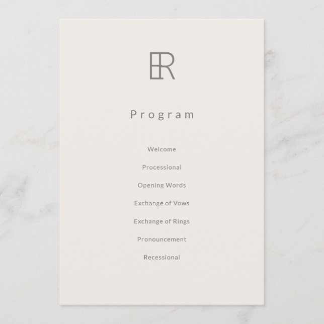 Modern Minimal Monogram Bröllopsprogram Program (Framsida)