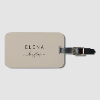 Modern minimal monogram Brown-Neutralt Bagagebricka